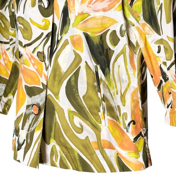 JOSEPH A Colorful Button Up Jacket Sz 10 Short Trench Coat Green Orange Tropical - Picture 5 of 9